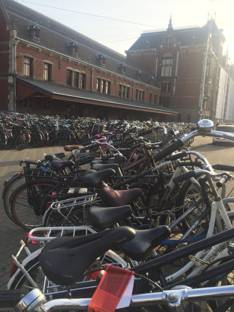 Thousands of bicycles parked outside the Amsterdam train station