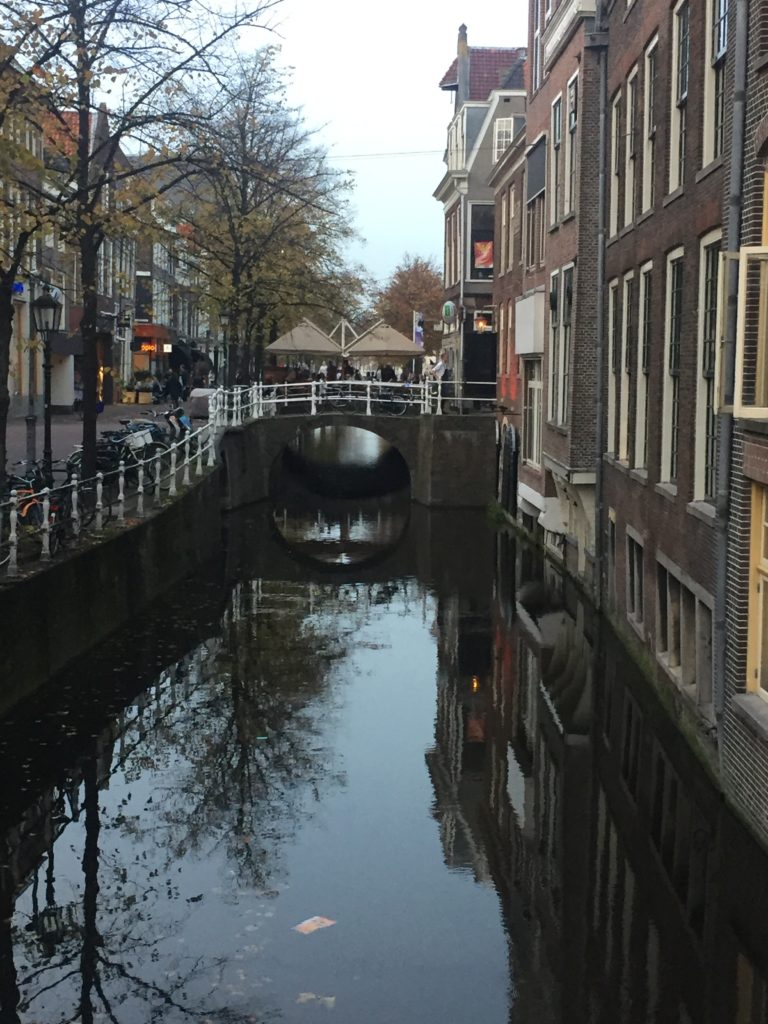 Reflections of canal houses on the Delft canals