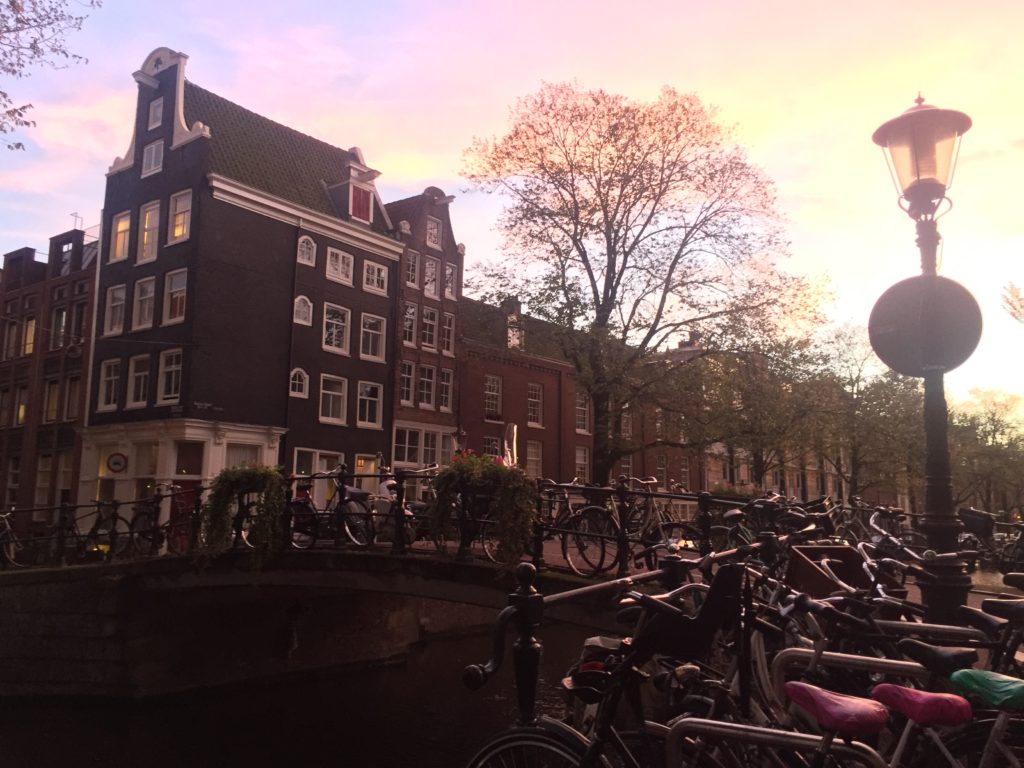 Amsterdam canal at sunset