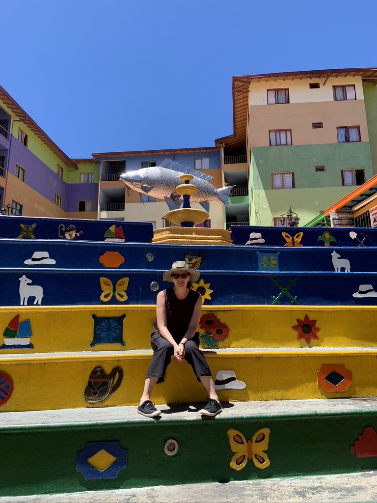 Karyn on the steps in Guatapé